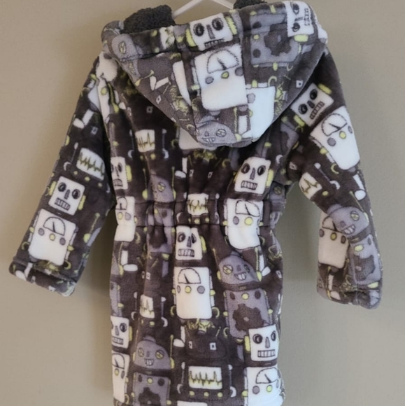 Plush robot print grey hooded robe/ house coat - Picture 2 of 3